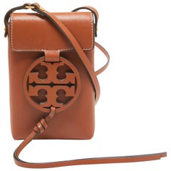 Tory Burch Brown Leather Miller Phone Crossbody Bag