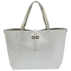 Salvatore Ferragamo Light Grey Embossed Leather Bice Tote