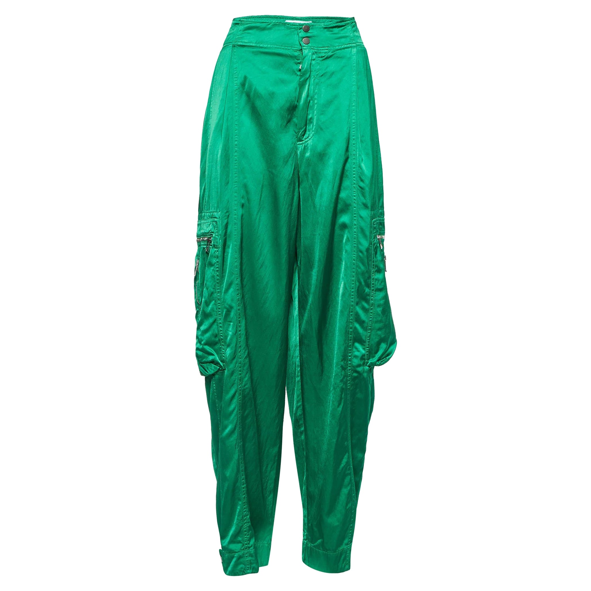 Bottega Veneta Green Fluid Satin Cargo Pants L