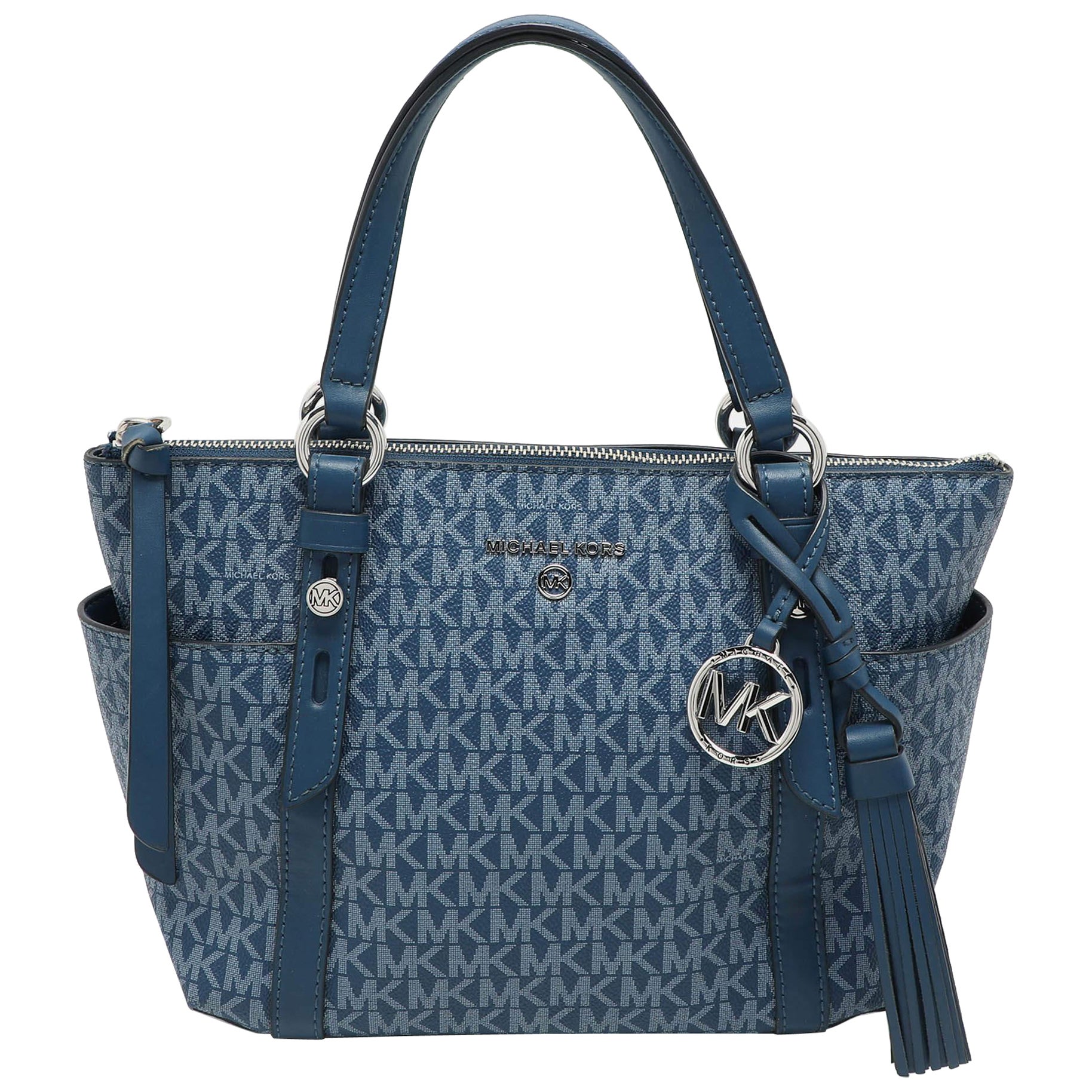Sacoche Sullivan en toile enduite et cuir Michael Kors Signature bleu en vente