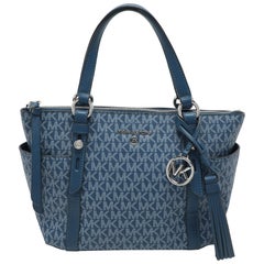 Michael Kors Blue Signature Coated Canvas and Leather Sullivan Satchel
