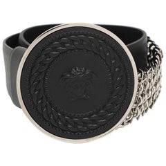 Versace Black Leather Chain Belt 80CM