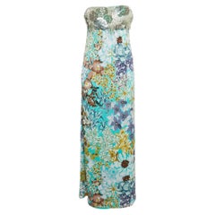 Missoni Multicolor Floral Print Embellished Silk Strapless Long Dress L
