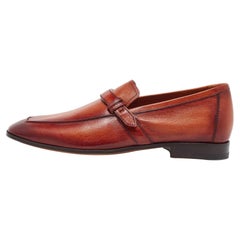 Berluti Brown Leather Strap Detail Penny Loafers Size 39.5