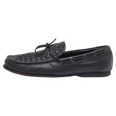 Bottega Veneta Black Intrecciato Leather Bow Slip on Loafers Size 41.5