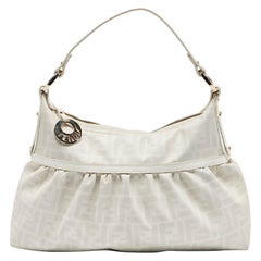Fendi White Zucca Coated Canvas and Leather Chef Shoulder Bag