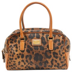 Dolce & Gabbana Brown/Black Leopard Coated Canvas and Leather Logo Satchel