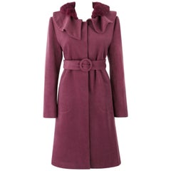 FENDI A/W 2005 KARL LAGERFELD Purple Cashmere Detachable Rex Fur Collar Coat