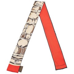 Louis Vuitton Red Monogram Trunks Print Silk Bandeau Scarf