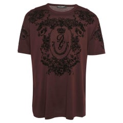 Dolce & Gabbana Burgundy Flock Print Cotton T-Shirt 4XL