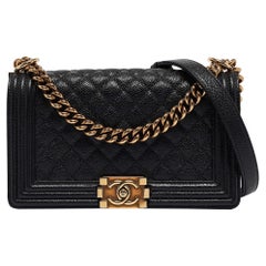 Chanel Black Quilted Caviar Leather Medium Boy Flap Bag
