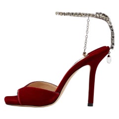 Jimmy Choo Red Velvet Saeda Ankle Strap Sandals Size 37