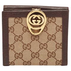 Gucci Brown/Beige GG Canvas and Leather Interlocking Icon French Wallet