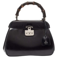 Gucci Black Glossy Leather Bamboo Lady Lock Top Handle Bag