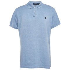 Polo Ralph Lauren Blaues Logo besticktes Baumwoll-Polo-T-Shirt aus Baumwolle XL