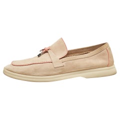 Loro Piana Beige/Pink Suede Summer Charms Walk Loafers Size 40.5