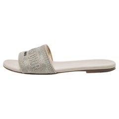 Dior Grey Canvas Dway Flat Slide Sandals Size 37