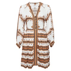 Sandro White Printed Linen Blend Ramata Mini Dress S