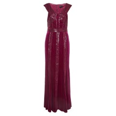 Tadashi Shoji Pink Sequin Embellished Stretch Velvet Rhea Gown M