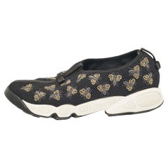 Dior Black Mesh Bee Embellished Fusion Slip On Sneakers Size 38.5