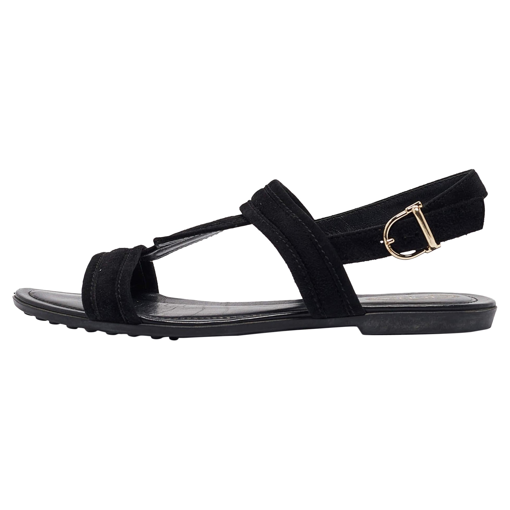 Tod's Black Suede Flat Sandals Size 38.5 For Sale
