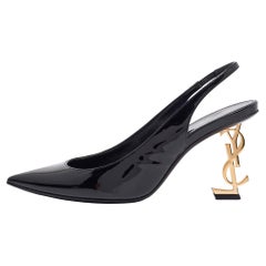 Saint Laurent Black Patent Leather Opyum Slingback Pumps Size 36