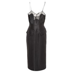 Fendi Black Quilted Silk Lace Trimmed Midi Dress M