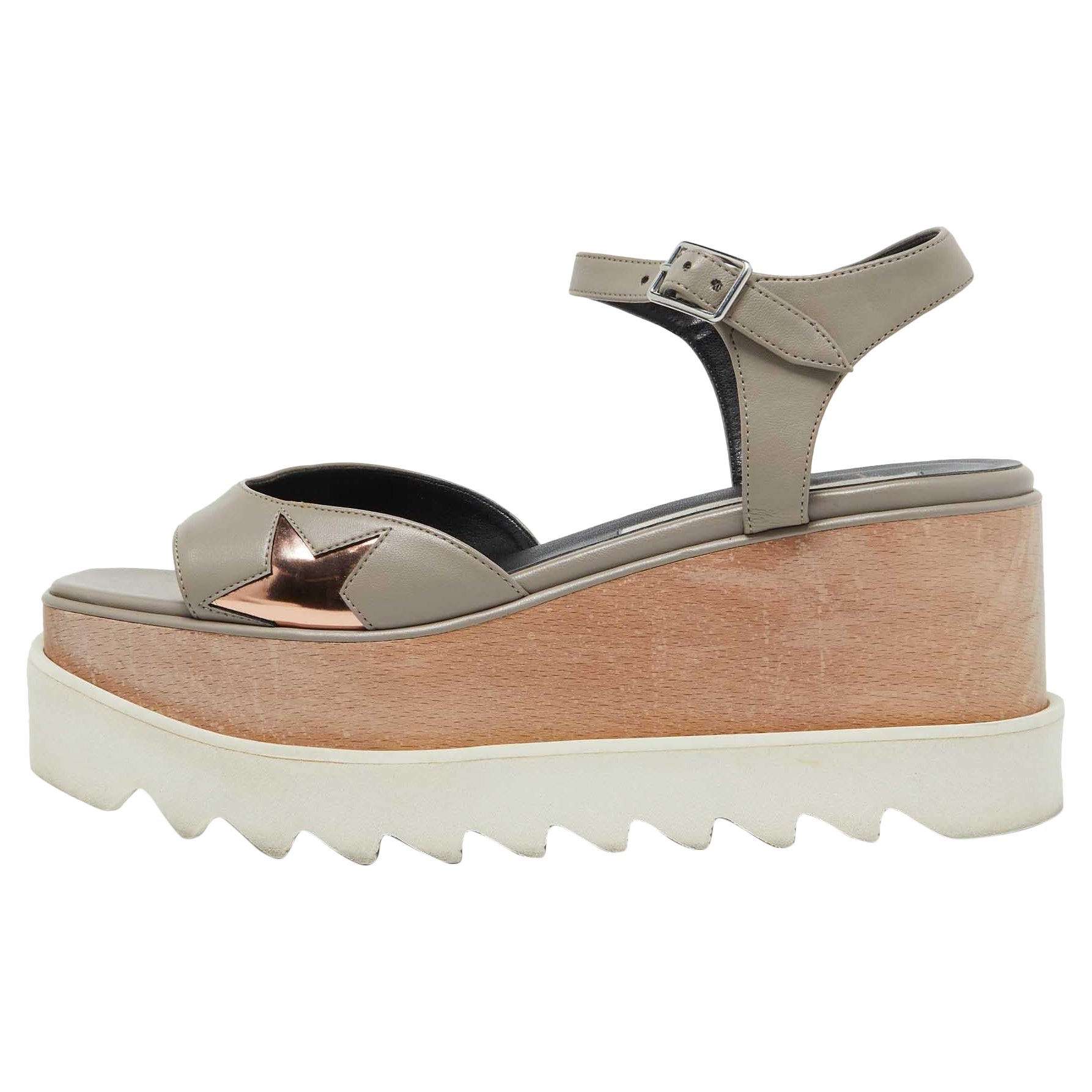 Stella McCartney Faux Leather Indium Elyse Star Ankle Strap Sandals Size 36.5