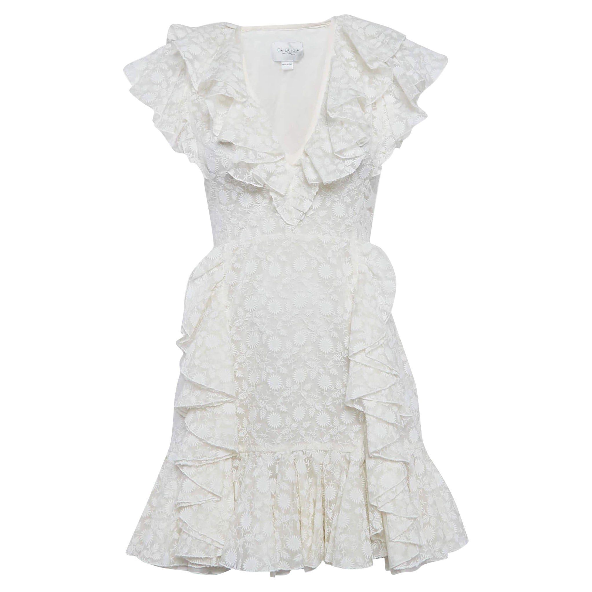 Giambattista Valli White Ricamato in seta con volant Mini Dress S in vendita