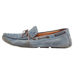 Bottega Veneta Blue Suede Intrecciato Loafers Size 44
