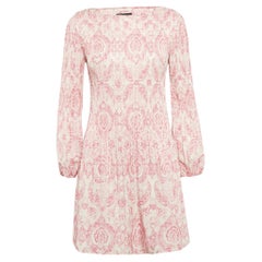 Maje Blanco/Rosa Estampado Paisley Crepe Plisado Mini Vestido XS