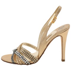 Gina Gold Leather Crystal Embellished Slingback Sandals Size 37