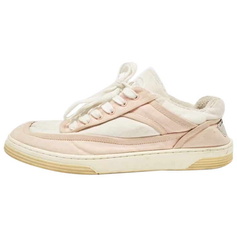 Chanel Rosa/Bianco Tela CC Scarpe da Ginnastica Basse Taglia 37