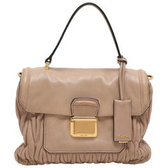 Miu Miu Beige Matelasse Leather Push Lock Top Handle Bag