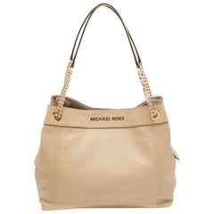 Michael Kors Beige Leather large Jet Set Chain Shoulder Bag