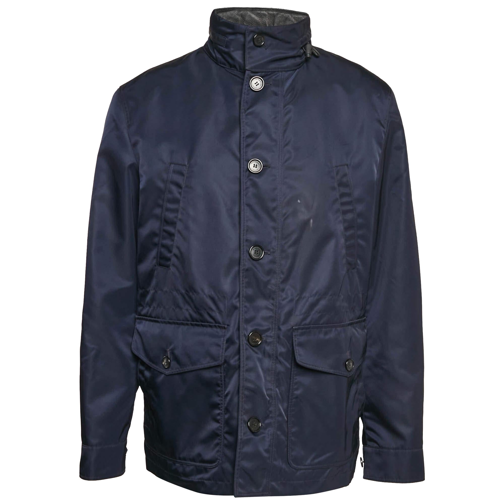Burberry Giacca con cappuccio in pelle sintetica blu navy XXL