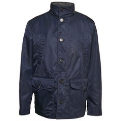 Burberry Giacca con cappuccio in pelle sintetica blu navy XXL