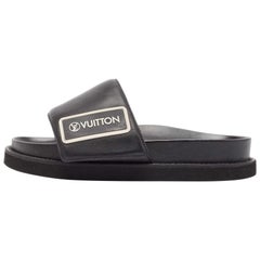 Louis Vuitton Black Leather Sunset Slide Sandals Size 37