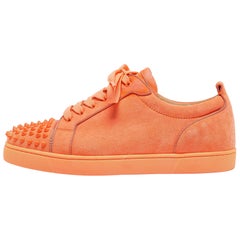 Christian Louboutin Neon Orange Suede Louis Junior Spikes Sneakers Size 44