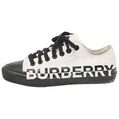 Burberry White/Black Fabric Larkhall Logo Low Top Sneakers Size 38