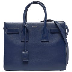 Saint Laurent Blue Leather Small Classic Sac De Jour Tote