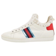 Gucci White Lace and Leather Ace Slip On Sneakers Size 39.5
