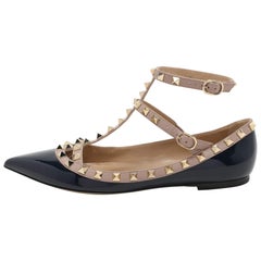 Valentino Blue Patent and Leather Rockstud Ballet Flats Size 38.5