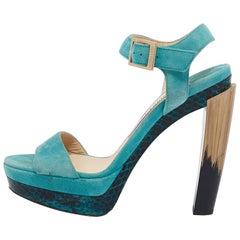 Jimmy Choo Blue Suede Dora Ankle Strap Sandals Size 37.5