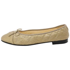 Chanel Gold Quilted Caviar Leather CC Ballet Flats Size 40