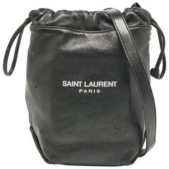 Saint Laurent Black Leather Teddy Drawstring Shoulder Bag