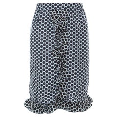Marni Blue and White Polka Dot Printed Coated Silk Ruffle Detail Skirt S