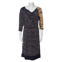 Dries Van Noten - Robe midi en soie imprimée abstraite avec paillettes et perles M