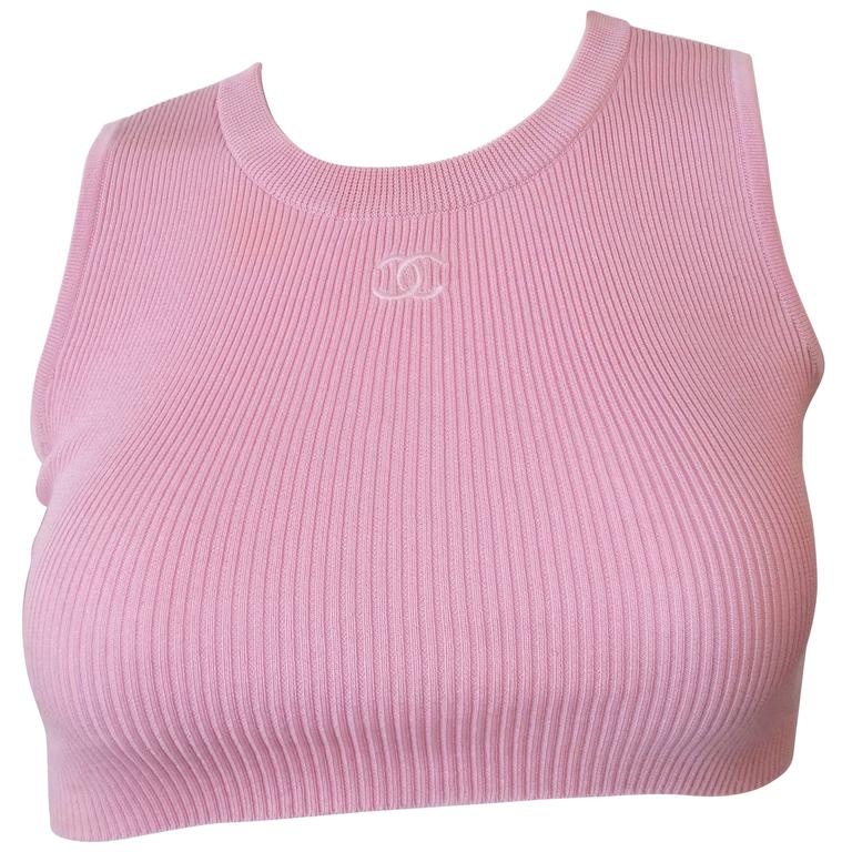 1990s Chanel Baby Pink Sleeveless Cropped Top