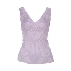 Elie Tahari Top de gasa de seda con estampado paisley amatista púrpura S